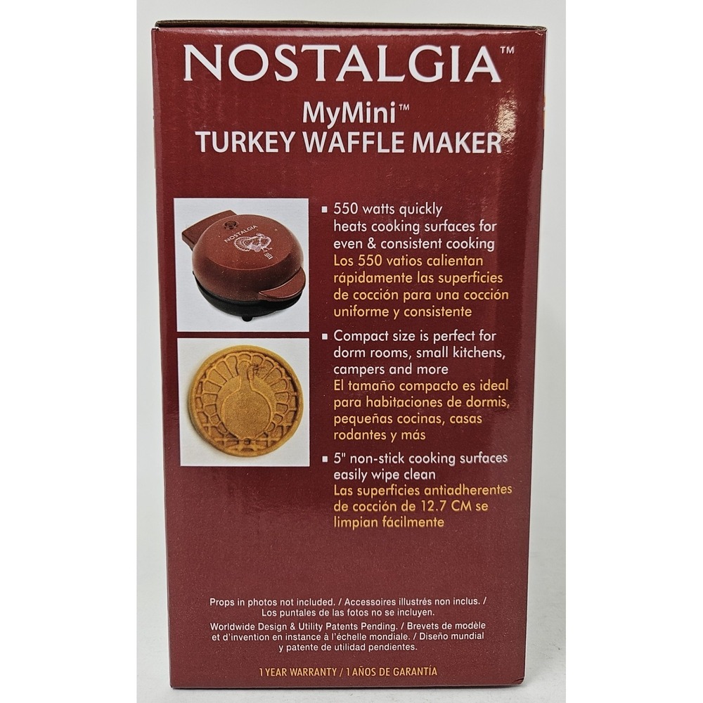 Nostalgia My Mini 5" Turkey Waffle Maker in Cranberry Red Color, NEW! - Picture 4 of 6